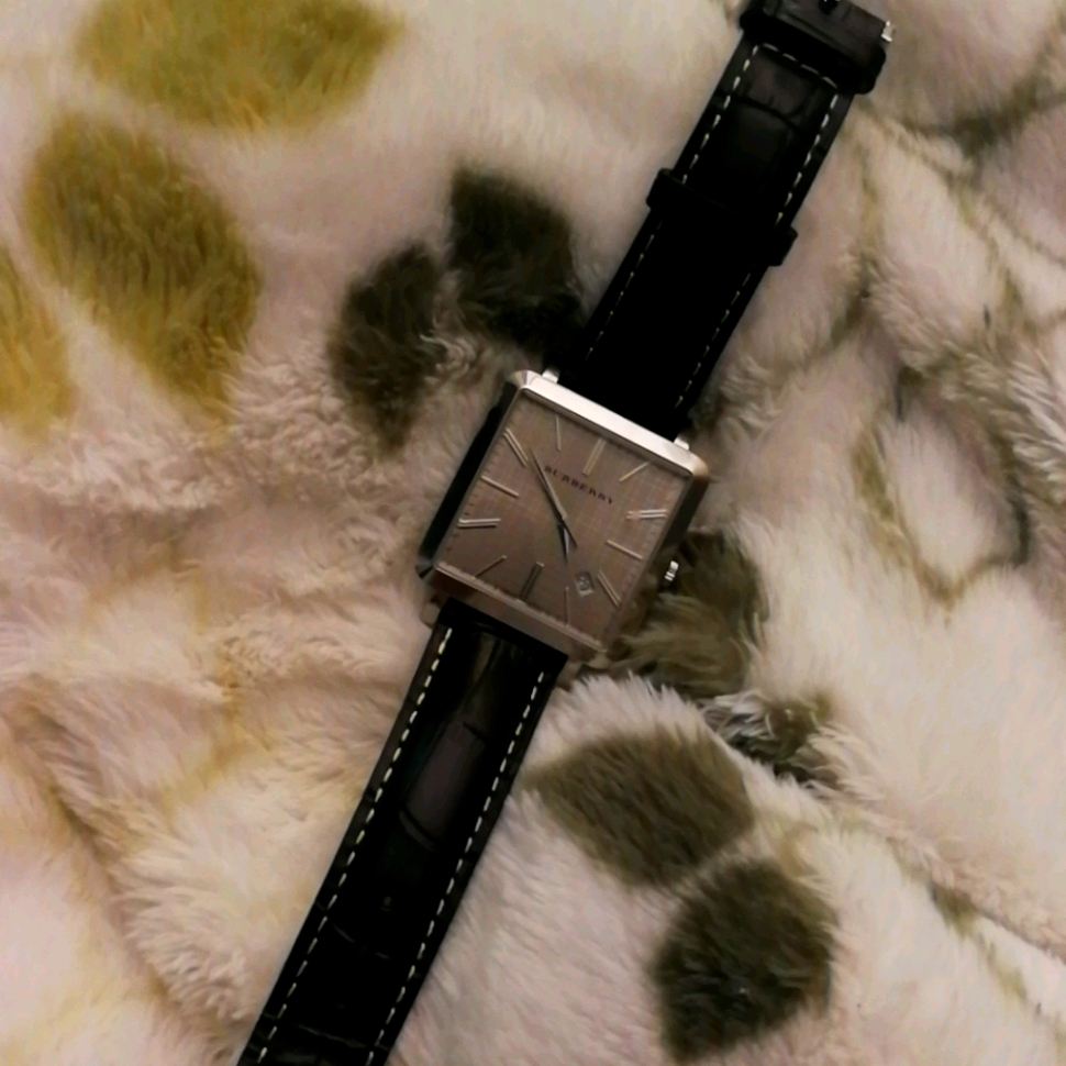 Burberry Stainless Watch With Black Leather Strap